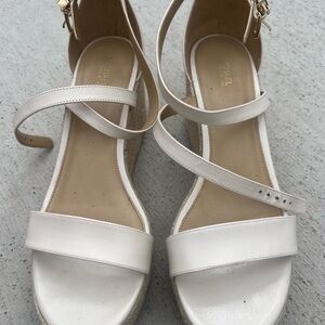 Michael Kors Cream Leather Ankle-Strap Espadrille Wedges
